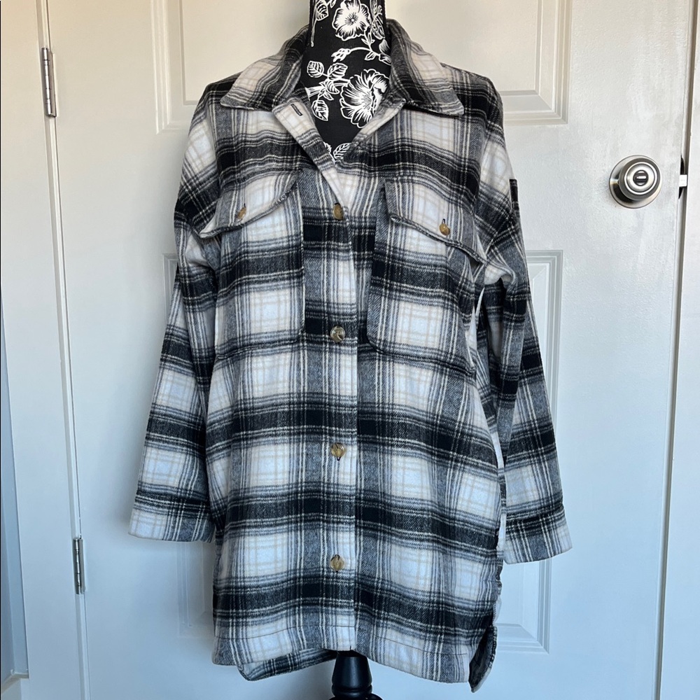 Banana Republic Long Black and White Plaid Utility Shacket